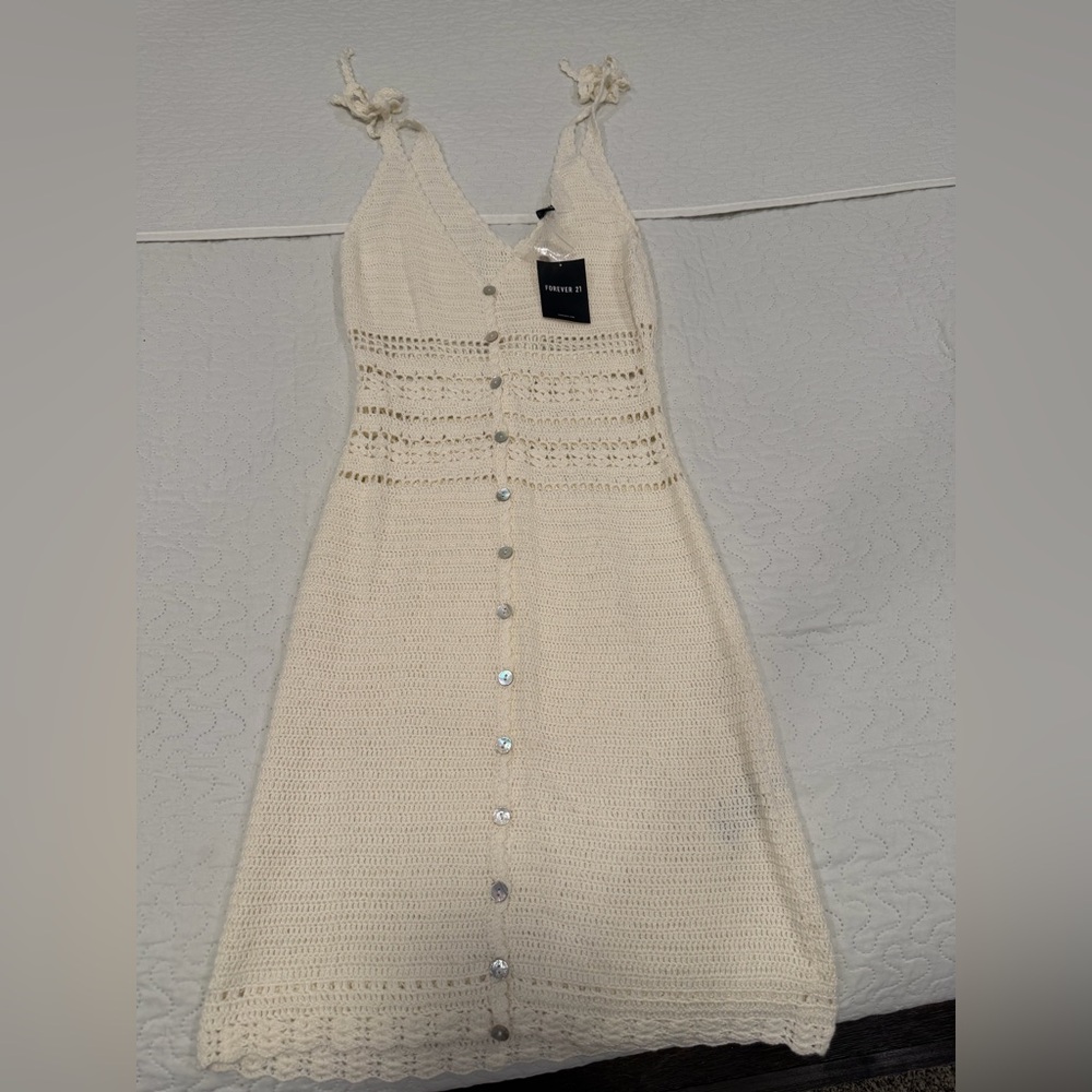 Forever 21 Cream Knit Button Midi Dress